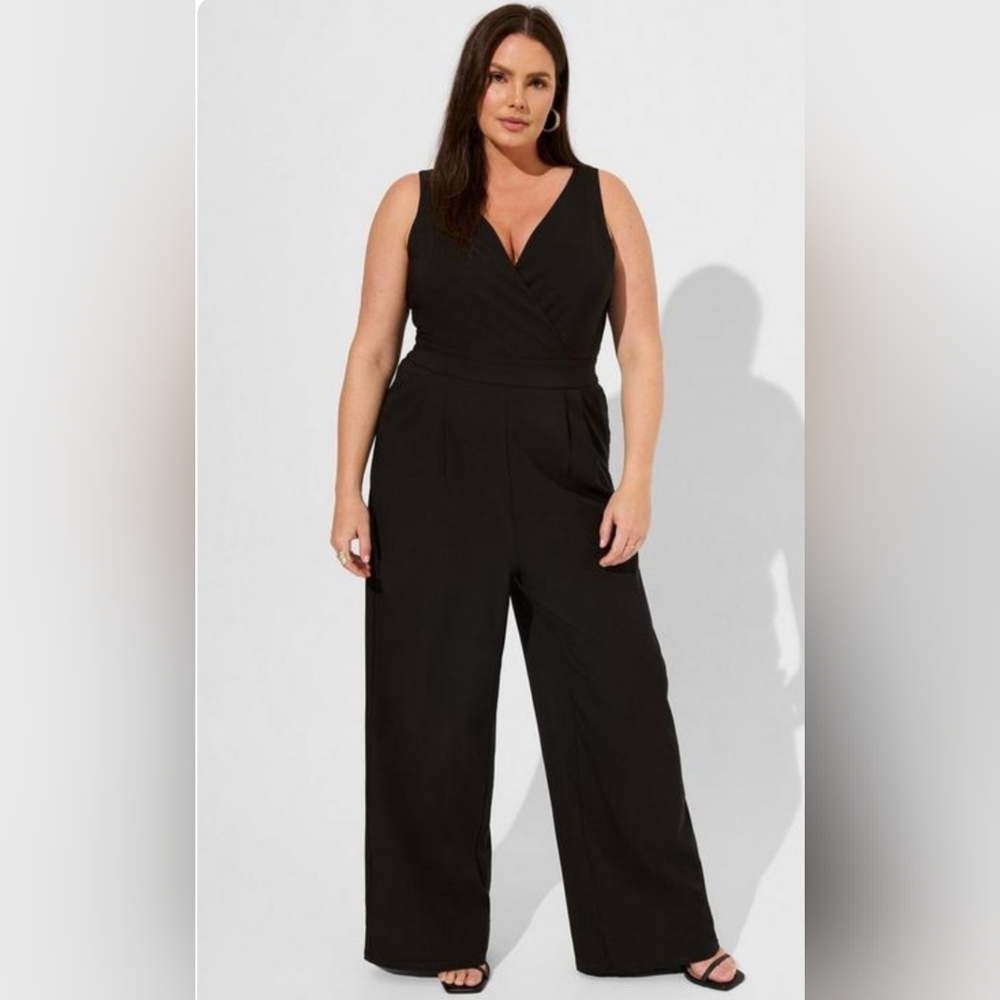 Torrid Black V-Neck Jumpsuit with Wide-Leg Pants